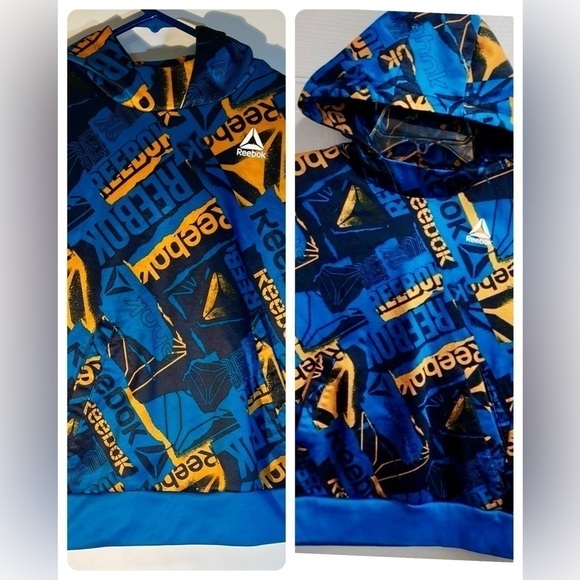 NWOT Reebok Blue Spell Out Logo AOP Hoodie Sweatshirt Youth Boy's Size 10/12 - Picture 6 of 6